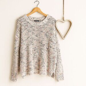 Cable & Gauge Womens Plus Size 3X Ribbed Knit Marled Confetti Sweater Off White